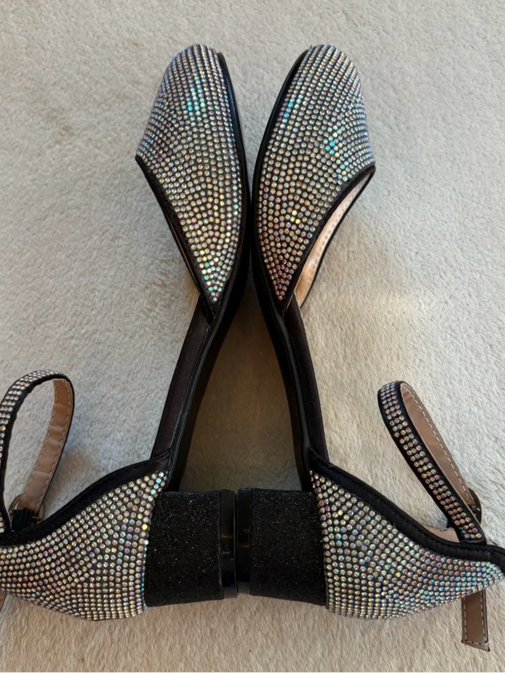 Badgley Mischka Girl’s Iridescent Crystal Ankle-Strap Block Heel Sz 3
